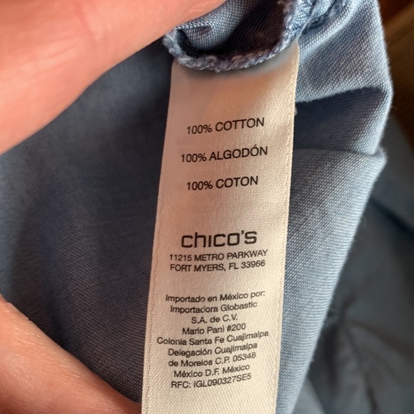 3-$30 Chico’s large denim ruffle front shirt - Picture 5 of 5